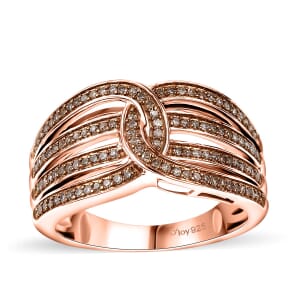 Natural Champagne Diamond 0.33 ctw Interlocking Ring in 18K Vermeil RG Over Sterling Silver (Size 8.0)