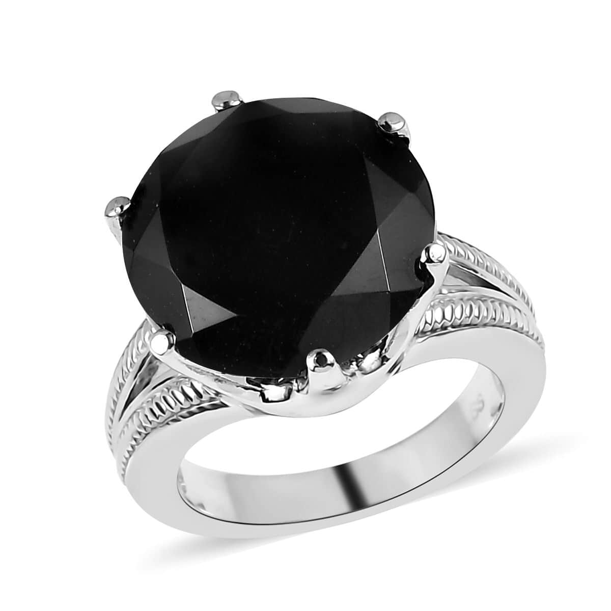 Thai Black Spinel 13.75 ctw Solitaire Ring in Stainless Steel (Size 10.0) image number 0