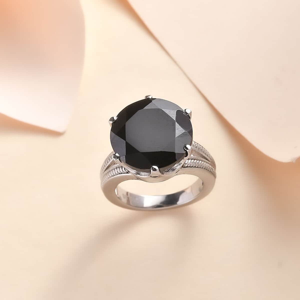 Thai Black Spinel 13.75 ctw Solitaire Ring in Stainless Steel (Size 10.0) image number 1