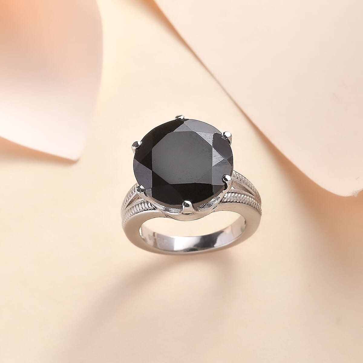 Thai Black Spinel 13.75 ctw Solitaire Ring in Stainless Steel (Size 11.0) image number 1