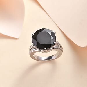 Thai Black Spinel 13.75 ctw Solitaire Ring in Stainless Steel (Size 9.0)