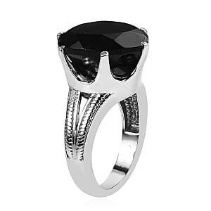 Thai Black Spinel 13.75 ctw Solitaire Ring in Stainless Steel (Size 9.0)