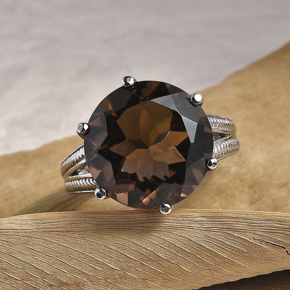 Brazilian Smoky Quartz 12.10 ctw Solitaire Ring in Stainless Steel (Size 11.0) image number 1