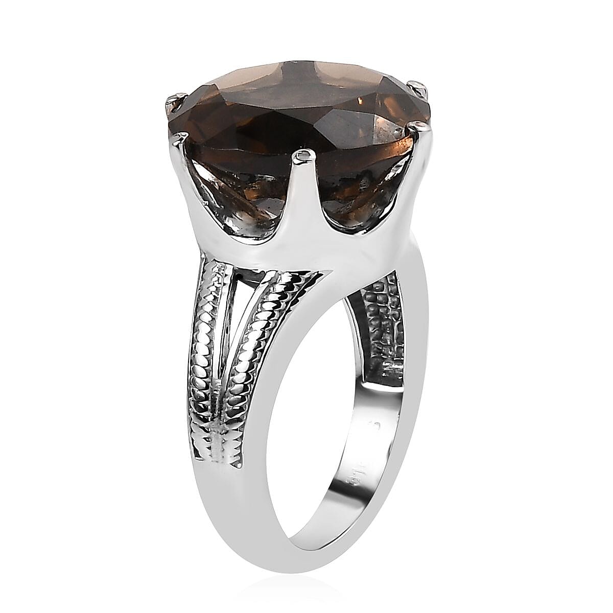 Brazilian Smoky Quartz 12.10 ctw Solitaire Ring in Stainless Steel (Size 11.0) image number 3