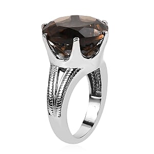 Brazilian Smoky Quartz 12.10 ctw Solitaire Ring in Stainless Steel (Size 11.0)