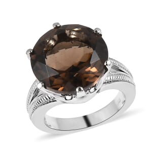 Brazilian Smoky Quartz 12.10 ctw Solitaire Ring in Stainless Steel (Size 7.0)