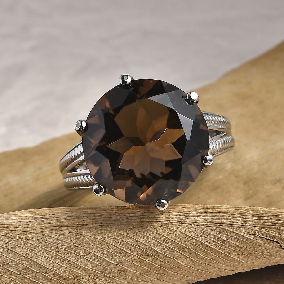 Brazilian Smoky Quartz 12.10 ctw Solitaire Ring in Stainless Steel (Size 7.0) image number 1