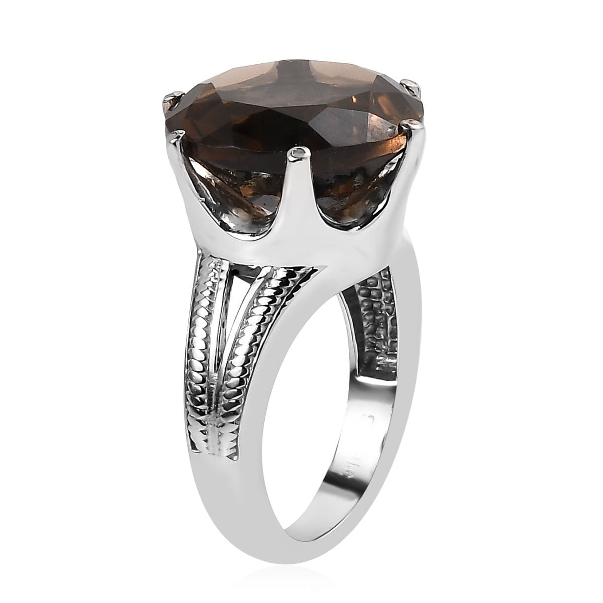 Brazilian Smoky Quartz 12.10 ctw Solitaire Ring in Stainless Steel (Size 7.0) image number 3