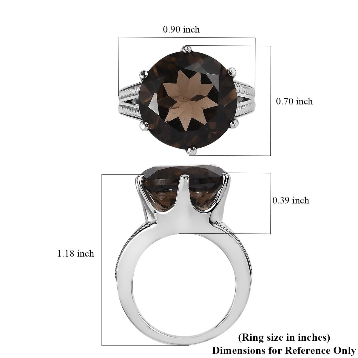Brazilian Smoky Quartz 12.10 ctw Solitaire Ring in Stainless Steel (Size 7.0) image number 5