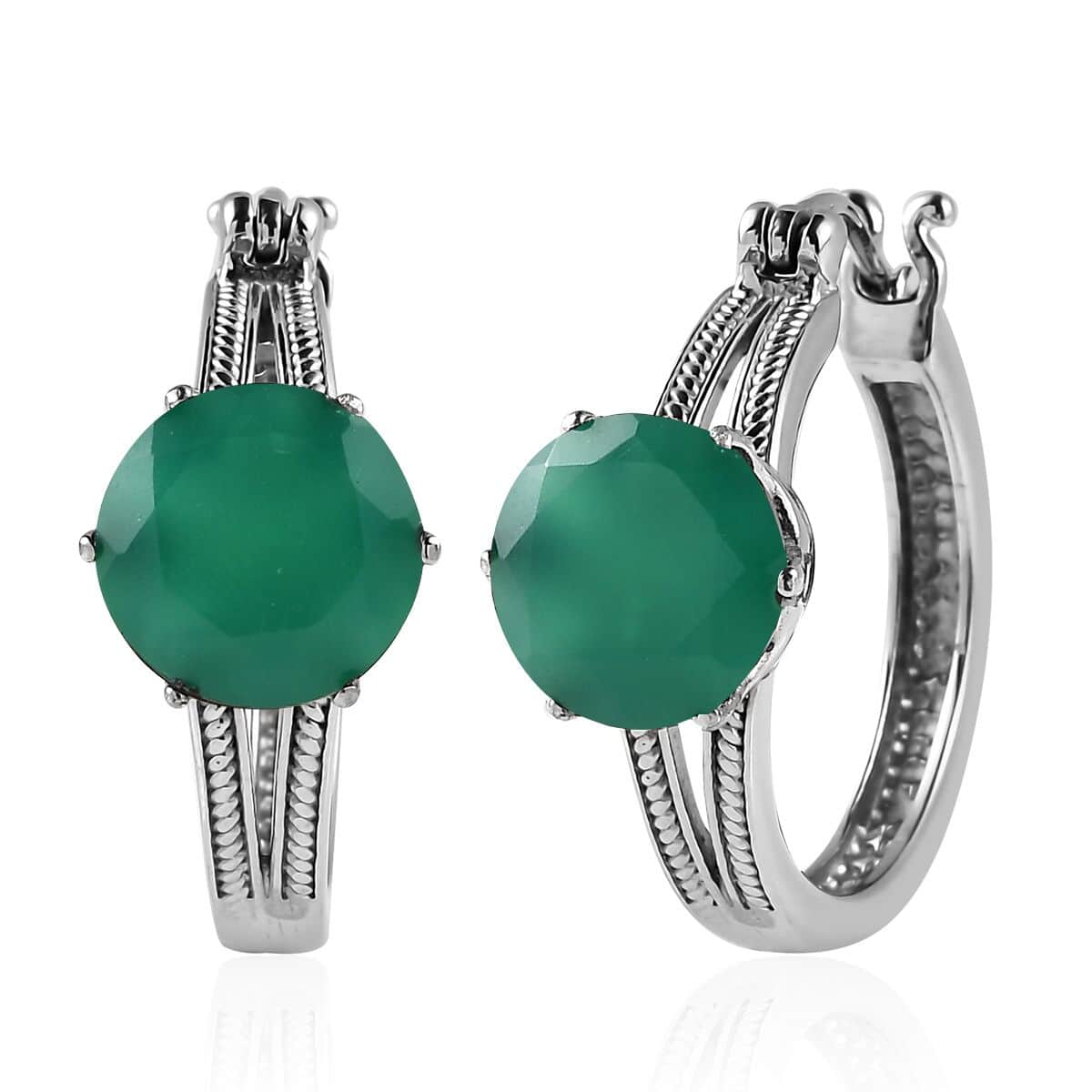 Green Onyx 6.10 ctw Earrings in Stainless Steel image number 0