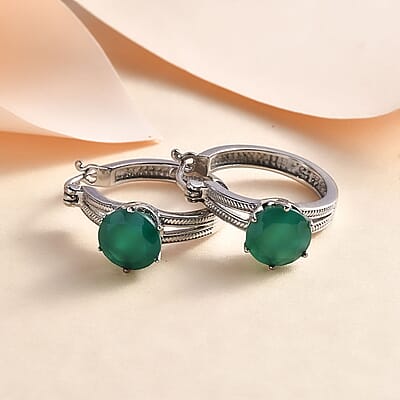 Green Onyx 6.10 ctw Earrings in Stainless Steel