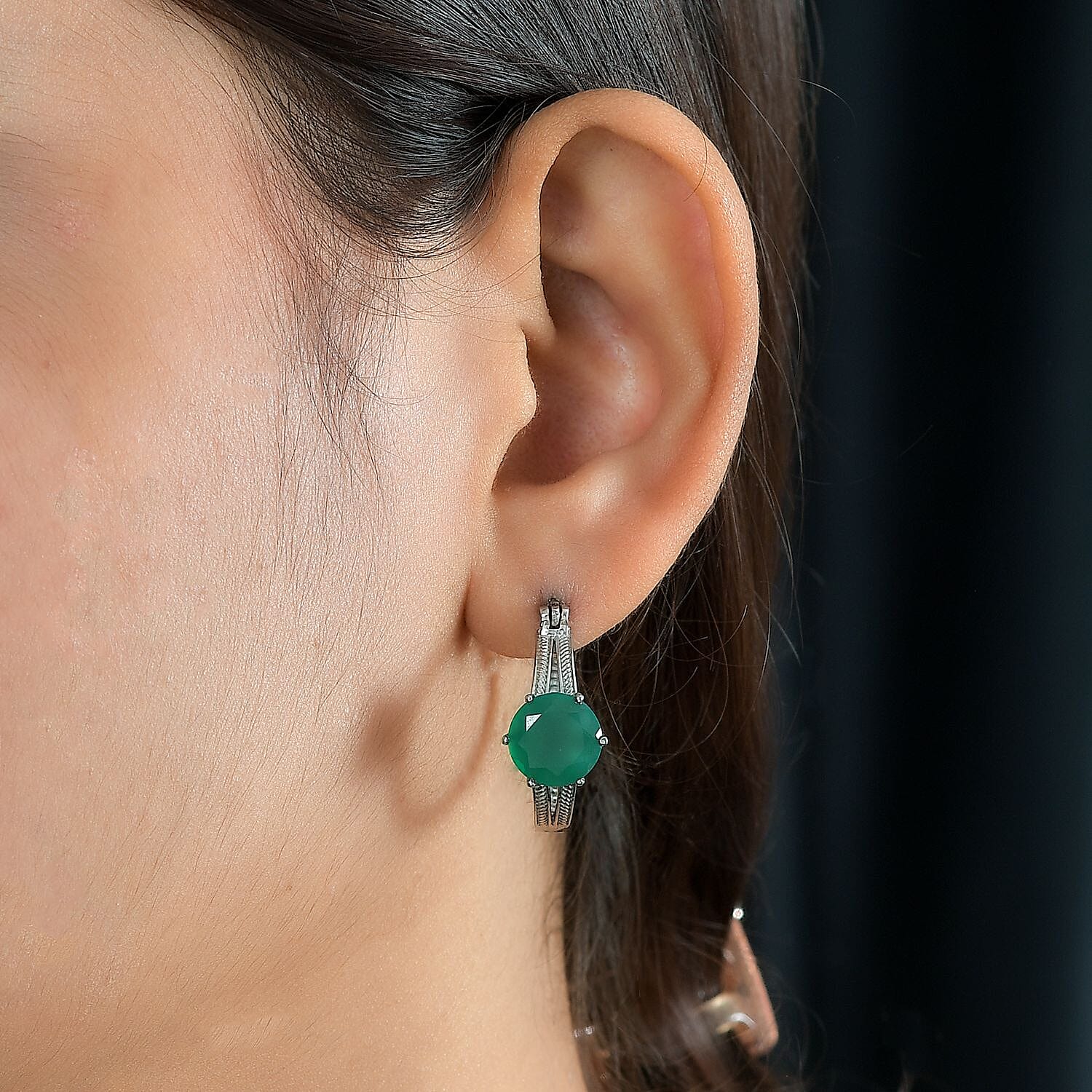 Green Onyx 6.10 ctw Earrings in Stainless Steel
