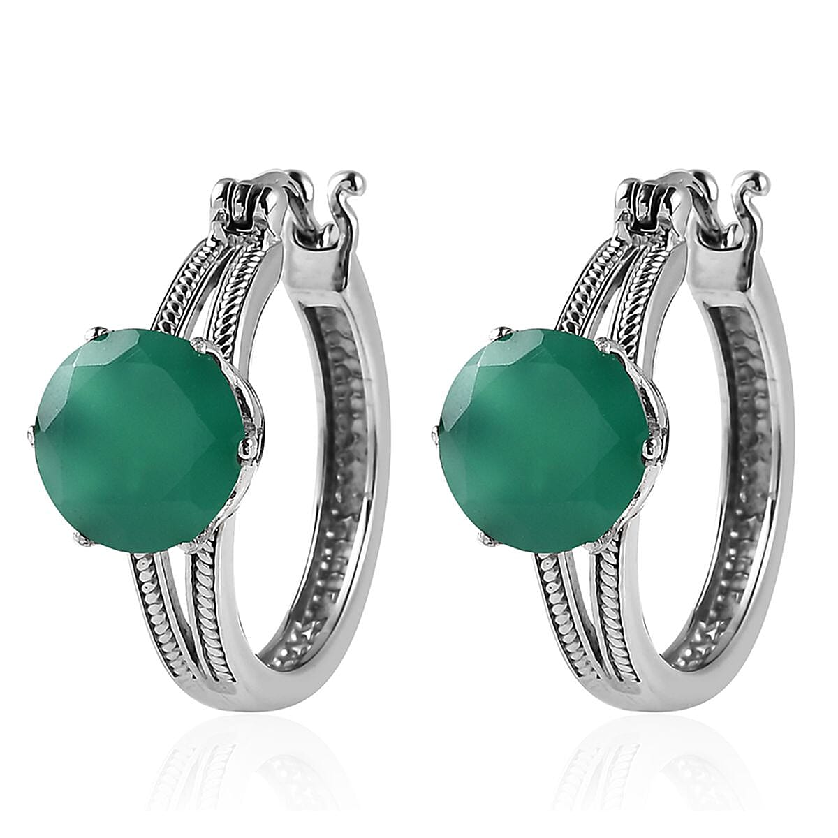 Green Onyx 6.10 ctw Earrings in Stainless Steel
