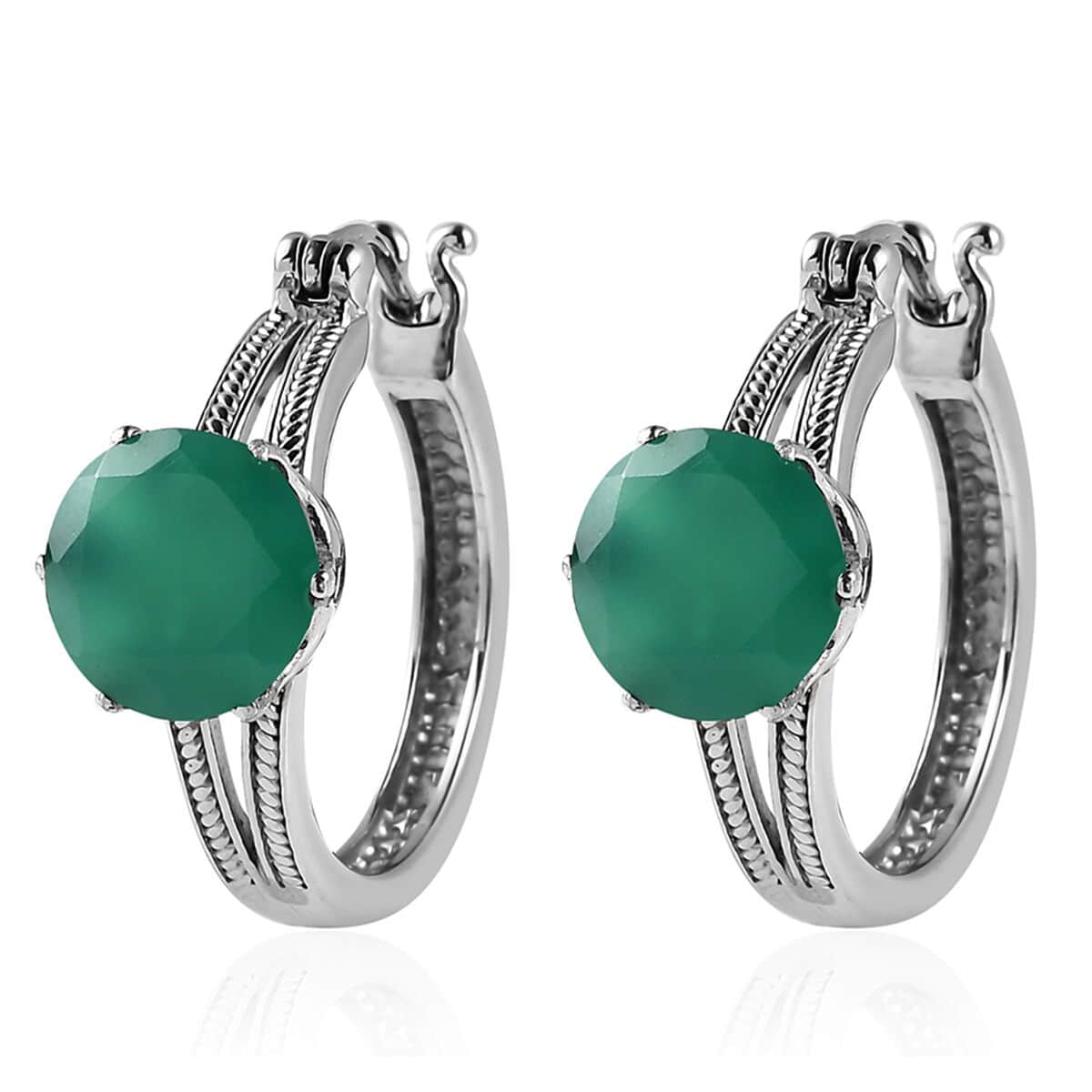 Green Onyx 6.10 ctw Earrings in Stainless Steel image number 3