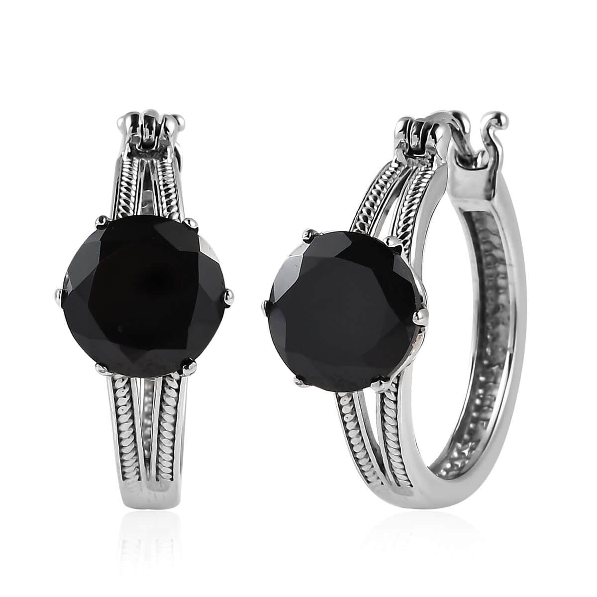 Thai Black Spinel 9.00 ctw Earrings in Stainless Steel image number 0