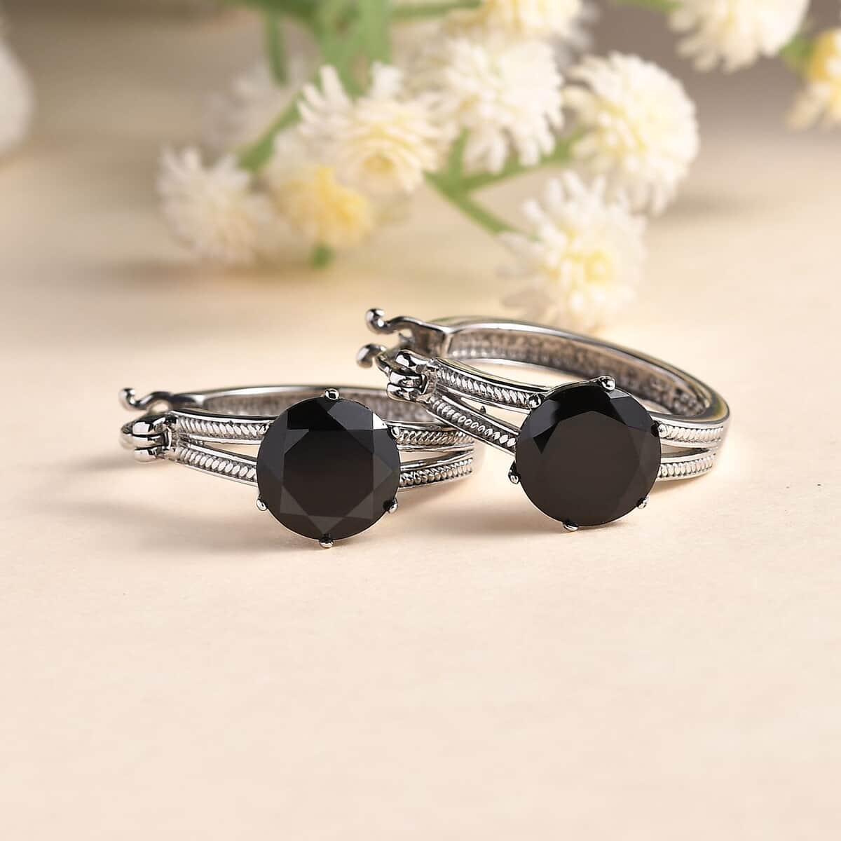 Thai Black Spinel 9.00 ctw Earrings in Stainless Steel image number 1