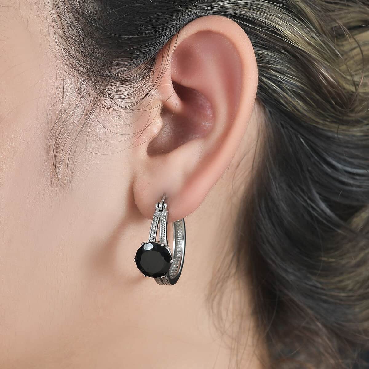 Thai Black Spinel 9.00 ctw Earrings in Stainless Steel image number 2