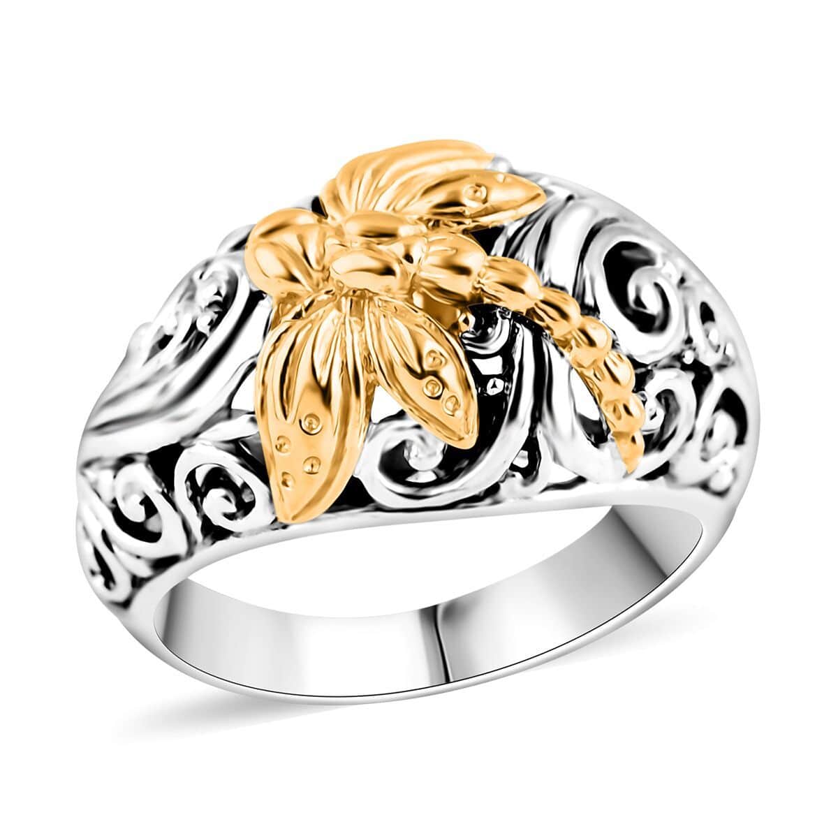 Doorbuster Bali Legacy Dragonfly Ring in 22K Vermeil YG Over and Sterling Silver (Size 8.0) 6.0 Grams image number 0