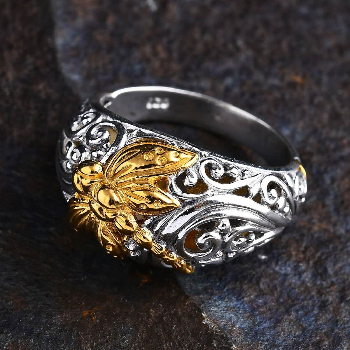 Doorbuster Bali Legacy Dragonfly Ring in 22K Vermeil YG Over and Sterling Silver (Size 8.0) 6.0 Grams image number 1