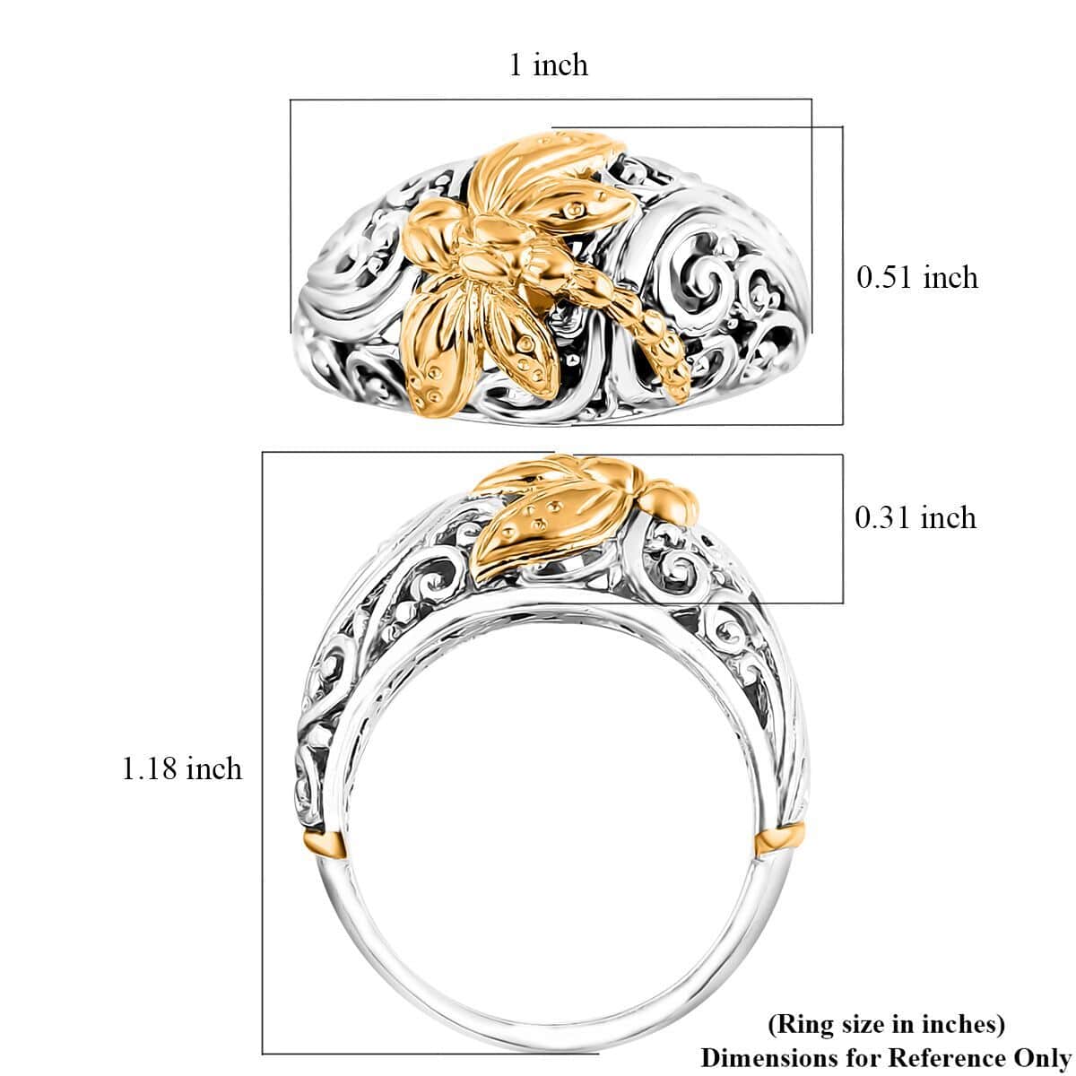 Doorbuster Bali Legacy Dragonfly Ring in 22K Vermeil YG Over and Sterling Silver (Size 8.0) 6.0 Grams image number 5