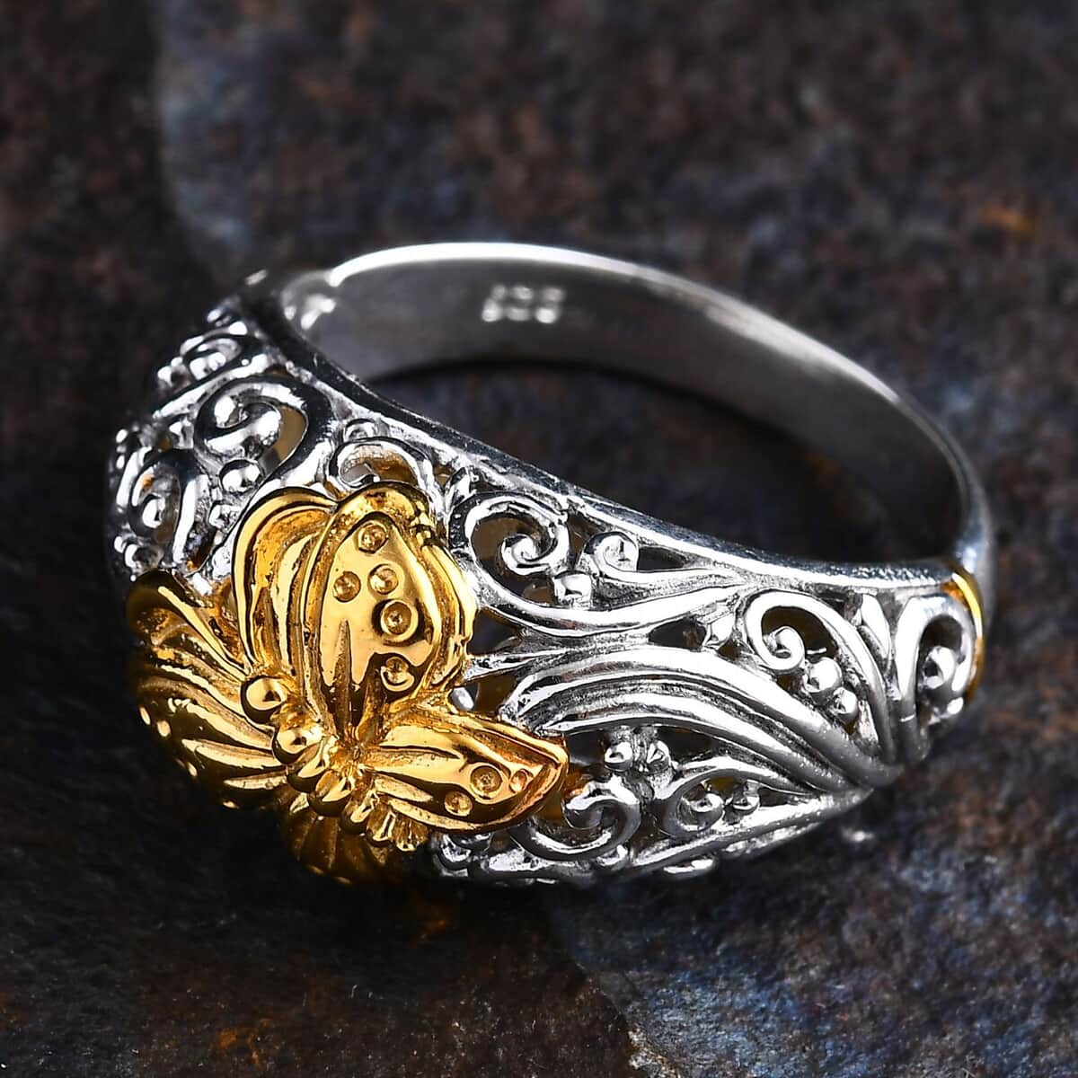 Bali Legacy Butterfly Ring in 22K Vermeil YG Over and Sterling Silver (Size 10.0) 5.75 Grams image number 1