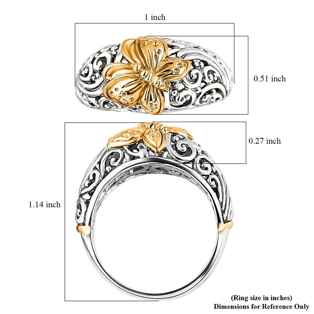 Bali Legacy Butterfly Ring in 22K Vermeil YG Over and Sterling Silver (Size 10.0) 5.75 Grams image number 5