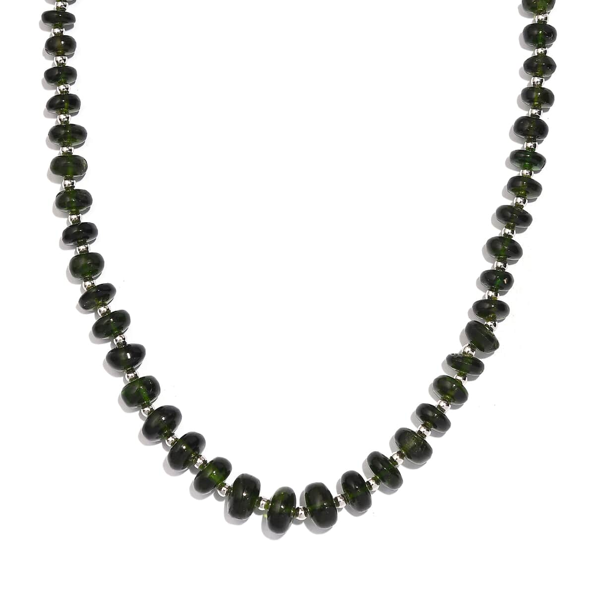 Chrome Diopside Beaded 54.10 ctw Necklace 18 Inches in Rhodium Over Sterling Silver  image number 0