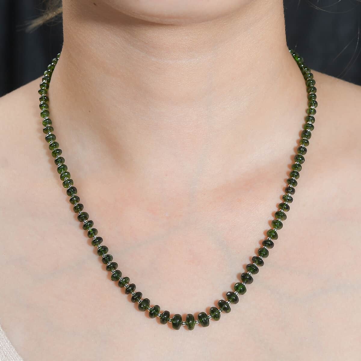 Chrome Diopside Beaded 54.10 ctw Necklace 18 Inches in Rhodium Over Sterling Silver  image number 2