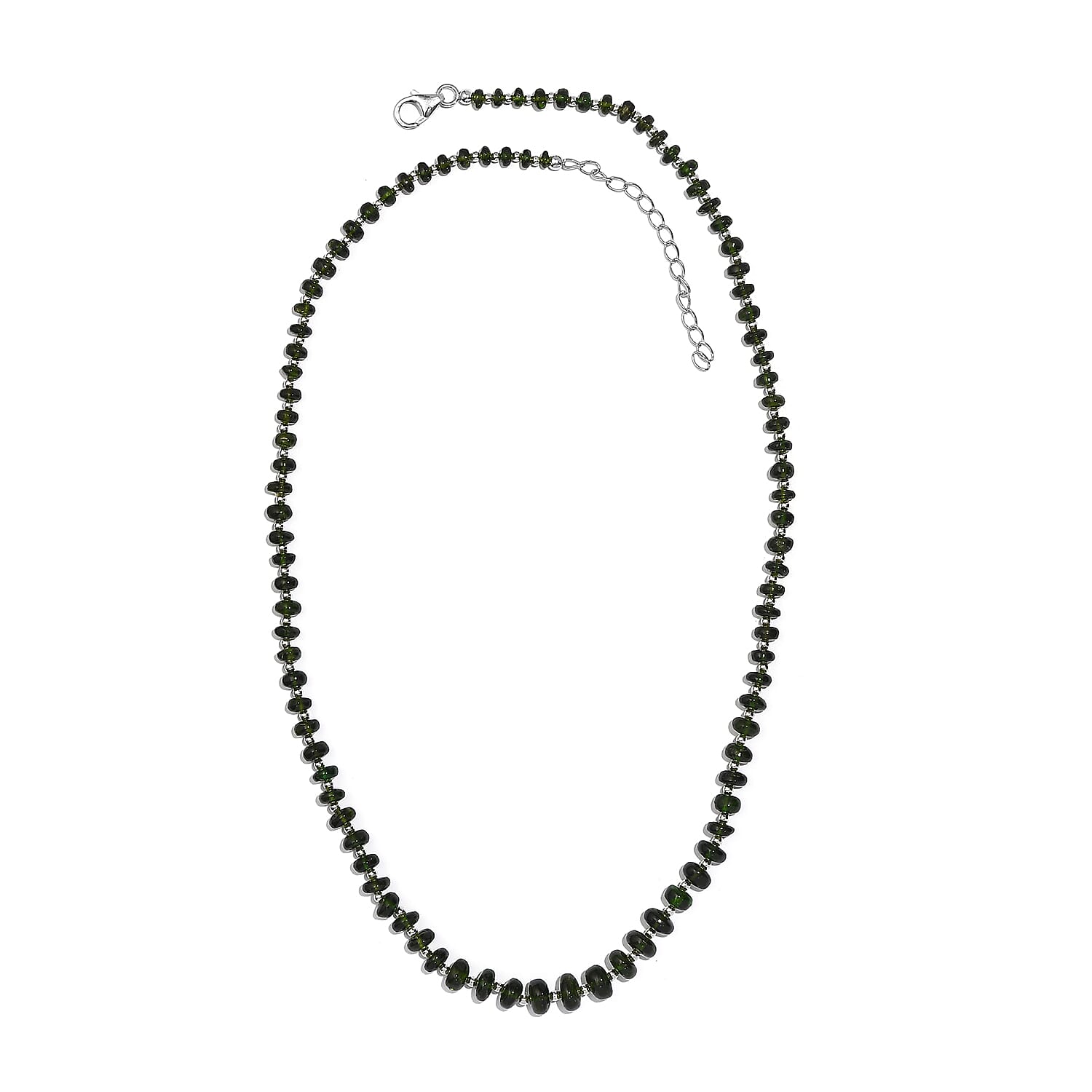 Chrome Diopside Beaded 54.10 ctw Necklace 18 Inches in Rhodium Over Sterling Silver 
