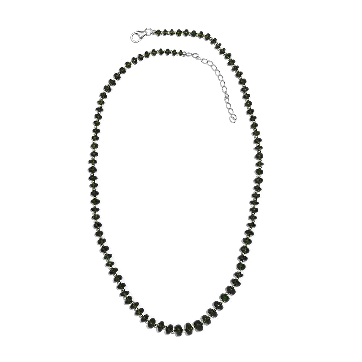 Chrome Diopside Beaded 54.10 ctw Necklace 18 Inches in Rhodium Over Sterling Silver  image number 3