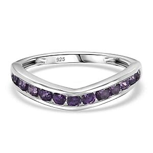 Simulated Amethyst Color Diamond Band Ring in Sterling Silver (Size 5.5)