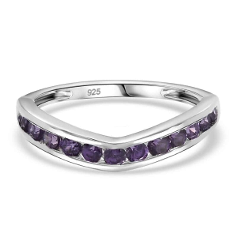 Simulated Amethyst Color Diamond Band Ring in Sterling Silver (Size 5.5)