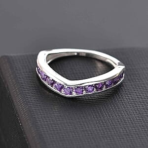 Simulated Amethyst Color Diamond Band Ring in Sterling Silver (Size 5.5)