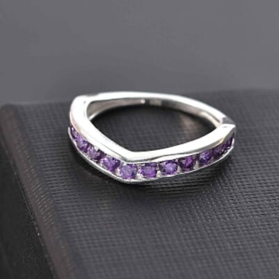 Simulated Amethyst Color Diamond Band Ring in Sterling Silver (Size 5.5)
