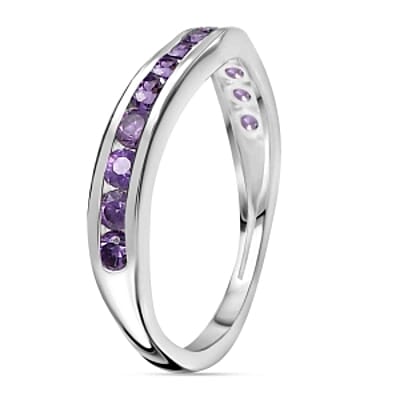 Simulated Amethyst Color Diamond Band Ring in Sterling Silver (Size 5.5)