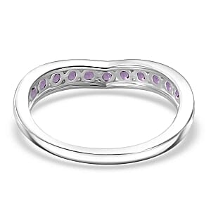 Simulated Amethyst Color Diamond Band Ring in Sterling Silver (Size 5.5)