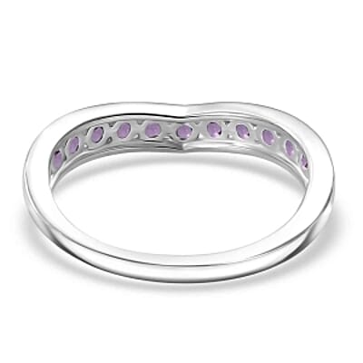 Simulated Amethyst Color Diamond Band Ring in Sterling Silver (Size 5.5)