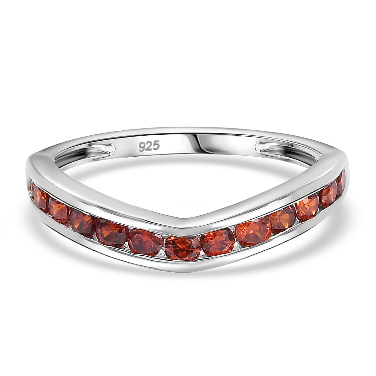 Simulated Garnet Diamond Band Ring in Sterling Silver (Size 9.0)
