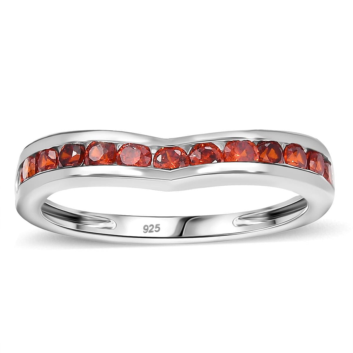 Simulated Garnet Diamond Band Ring in Sterling Silver (Size 9.0)