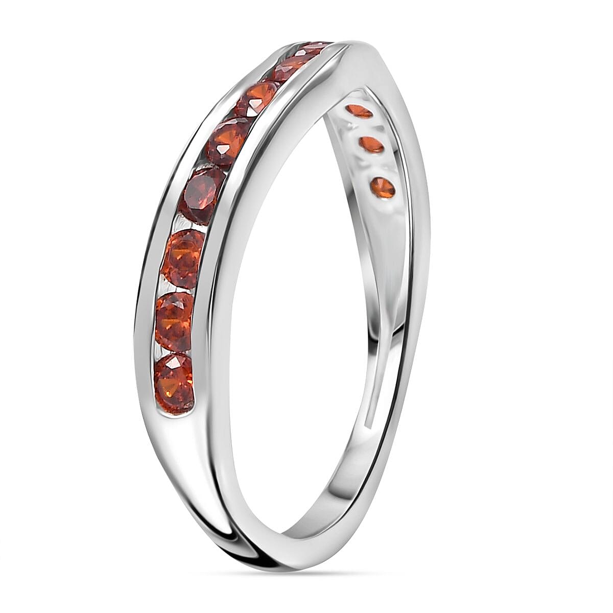 Simulated Garnet Diamond Band Ring in Sterling Silver (Size 9.0)