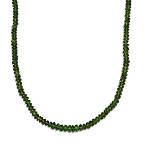 Chrome Diopside Beaded 61.50 ctw Necklace 18 Inches in Rhodium Over Sterling Silver