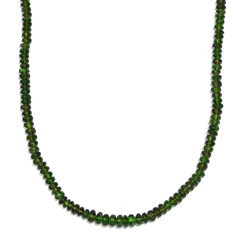 Chrome Diopside Beaded 61.50 ctw Necklace 18 Inches in Rhodium Over Sterling Silver