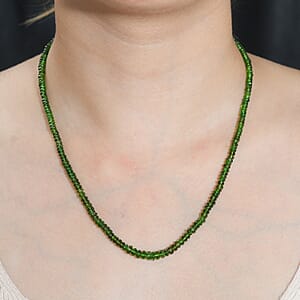 Chrome Diopside Beaded 61.50 ctw Necklace 18 Inches in Rhodium Over Sterling Silver