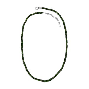 Chrome Diopside Beaded 61.50 ctw Necklace 18 Inches in Rhodium Over Sterling Silver
