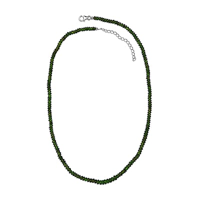 Chrome Diopside Beaded 61.50 ctw Necklace 18 Inches in Rhodium Over Sterling Silver