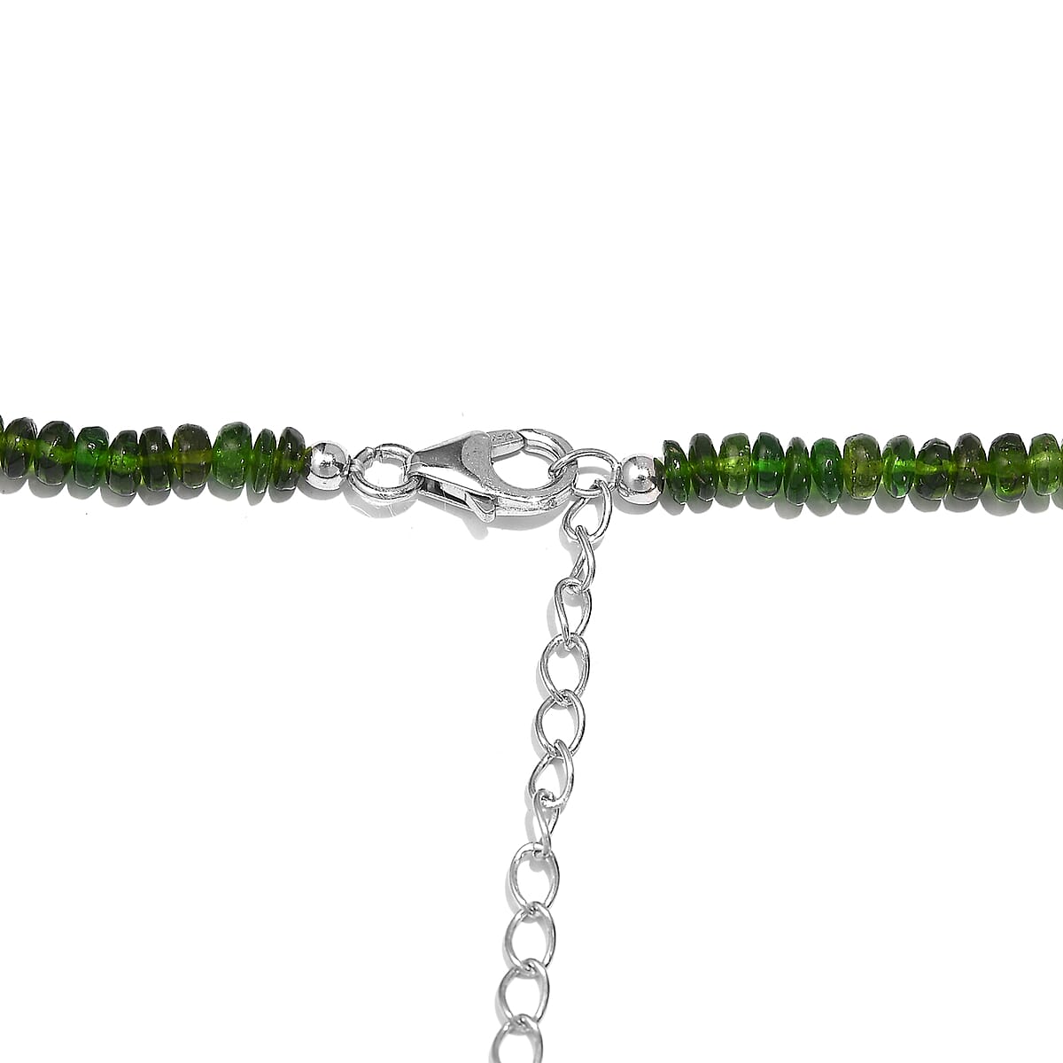 Chrome Diopside Beaded 61.50 ctw Necklace 18 Inches in Rhodium Over Sterling Silver image number 4