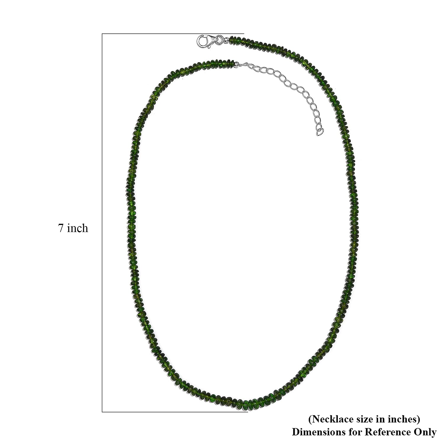 Chrome Diopside Beaded 61.50 ctw Necklace 18 Inches in Rhodium Over Sterling Silver