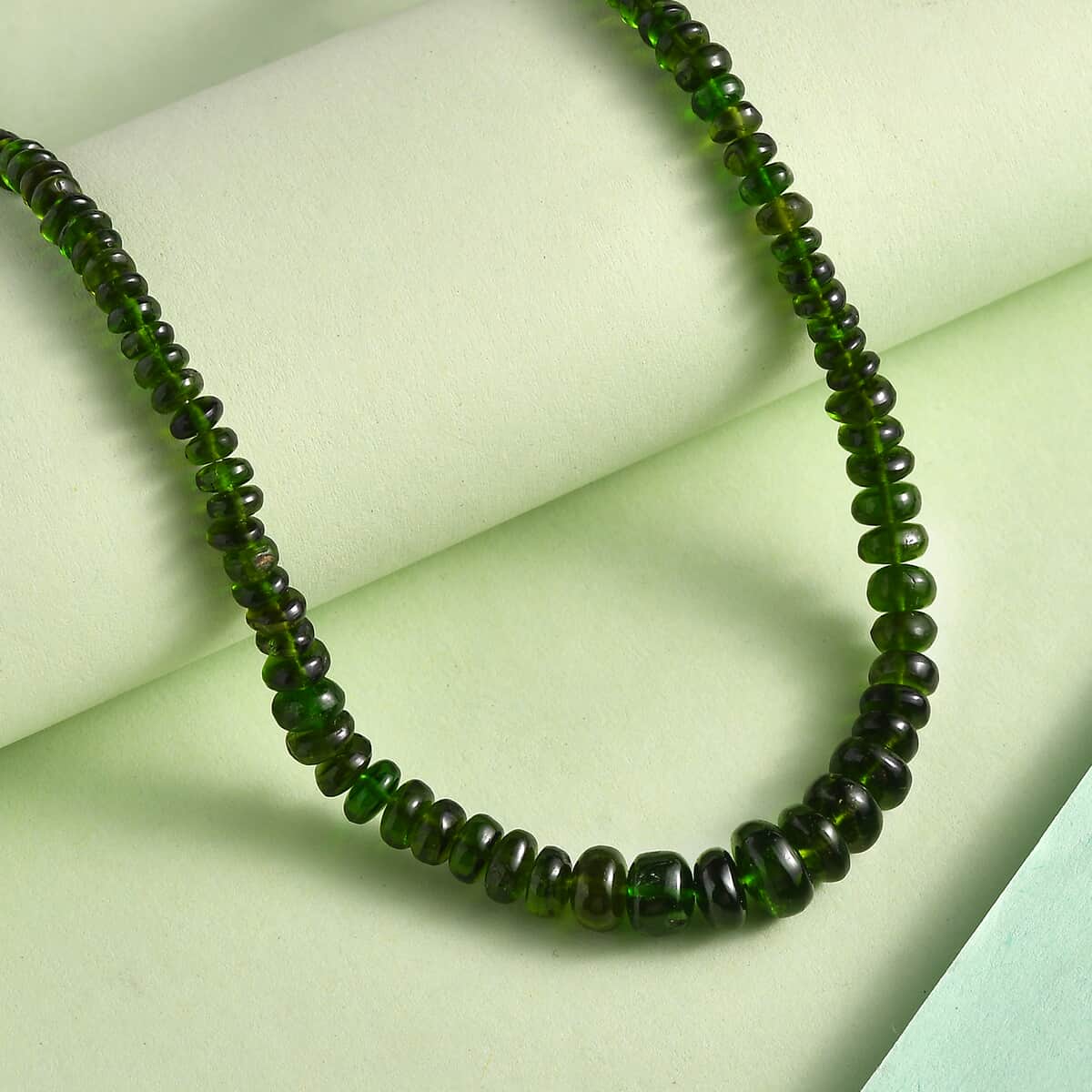 Chrome Diopside Beaded 75.80 ctw Necklace 18 Inches in Rhodium Over Sterling Silver image number 1