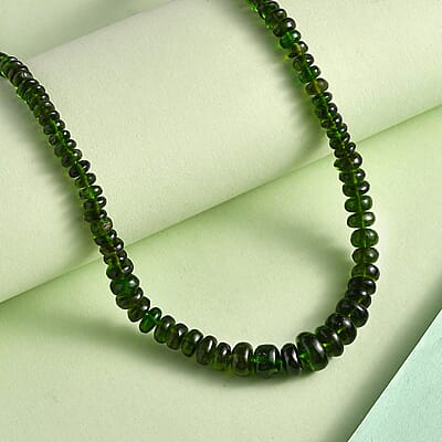 Chrome Diopside Beaded 75.80 ctw Necklace 18 Inches in Rhodium Over Sterling Silver
