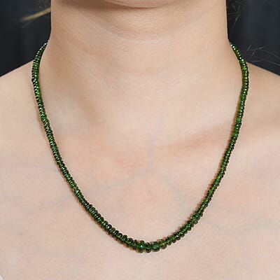 Chrome Diopside Beaded 75.80 ctw Necklace 18 Inches in Rhodium Over Sterling Silver